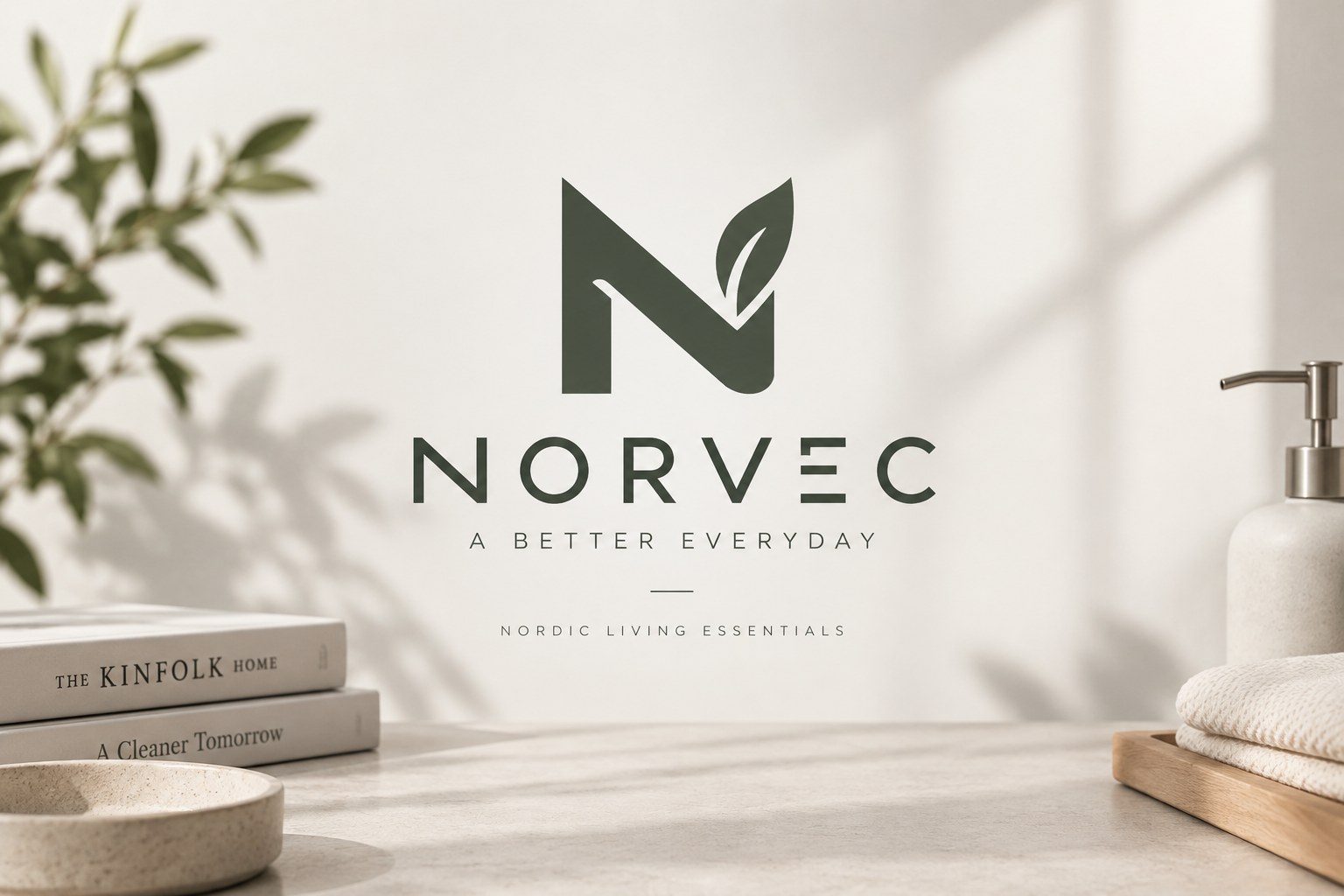 따뜻한 빛이 드는 아이보리 공간 속 NORVEC 로고와 A BETTER EVERYDAY 슬로건